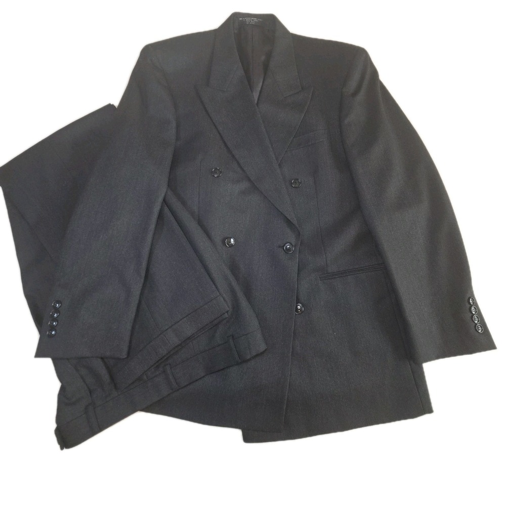 VTG CAUMONT Double Breasted 2-Piece Suit Mens 40R 32 x 33 Grey Wool Pleated USA